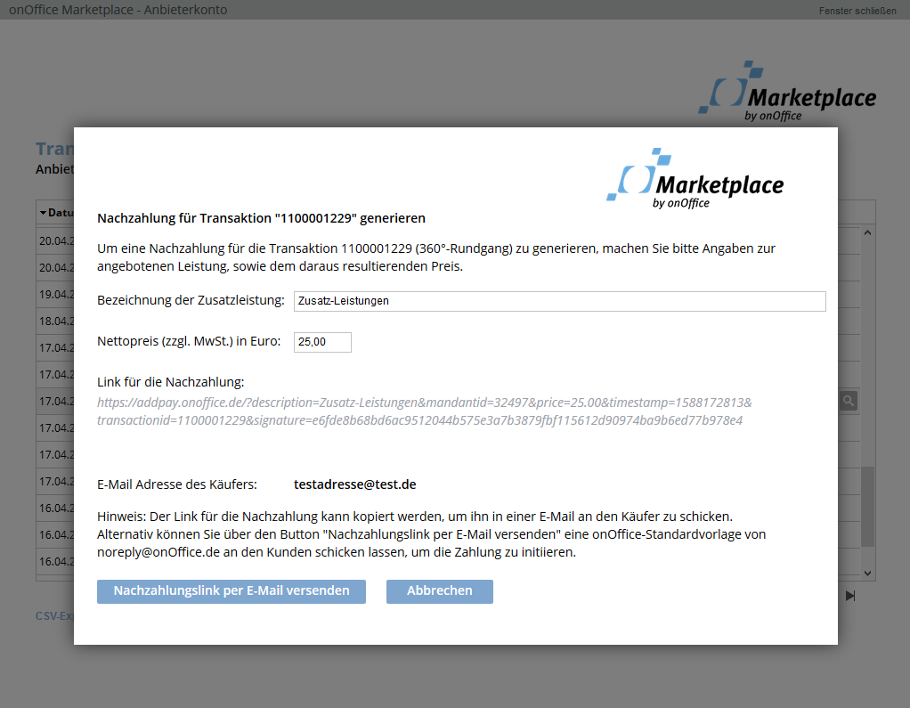 Icon für Nachzahlunglink